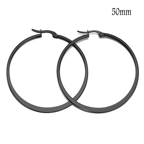Black color 50mm 1 пара большие круглые серьга-Кольцо из нержавеющей стали серьги гипоаллергенно гладкий металл цвета для женские серьги, ювелирные украшения 40-60 мм - Окраска металла: Black color 50mm