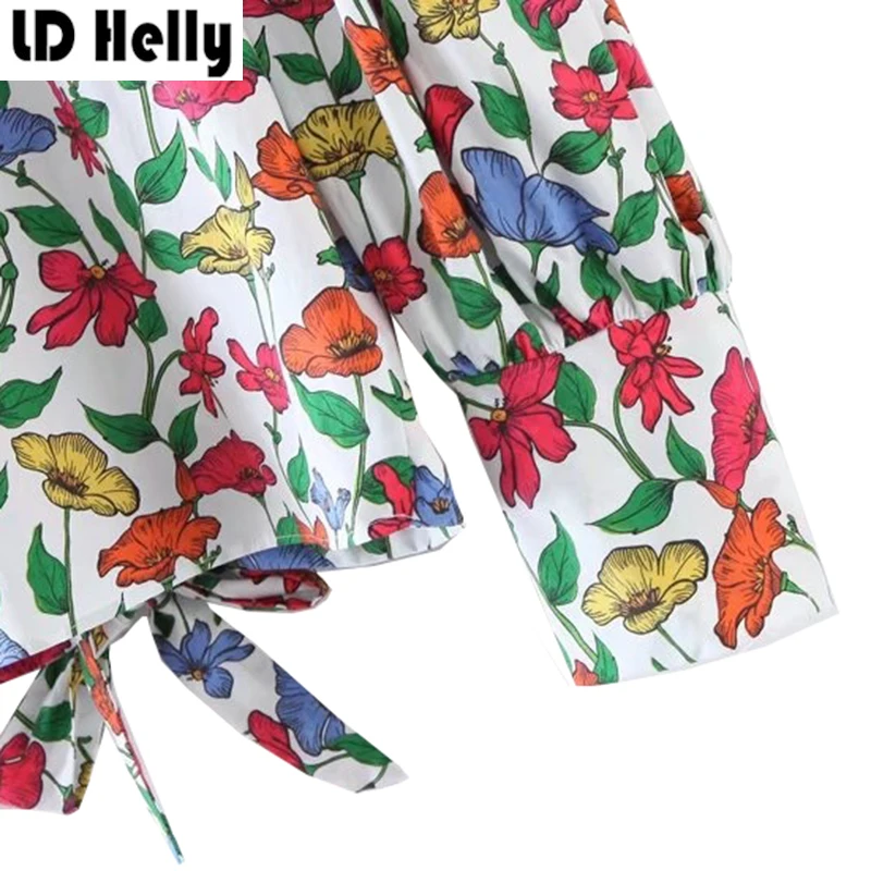 Женщины Цветочный Принт Короткий Блузки О-Образным Вырезом Puff Рукавом Горб из