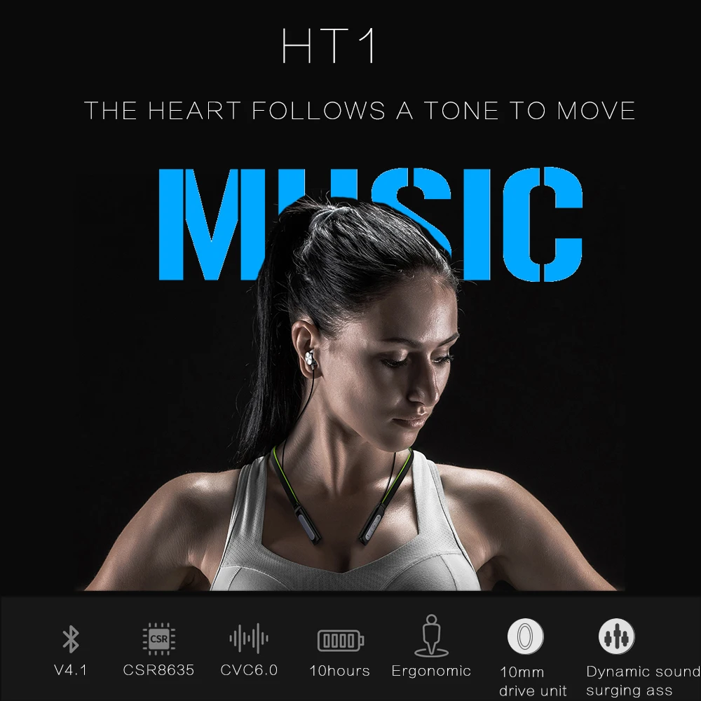 LYMOC HT-1 шейным браслетом Bluetooth гарнитуры Спорт Музыка беспроводные наушники с тяжелыми басами стерео HD микрофон наушники для телефона громкой связи