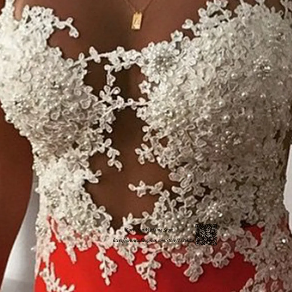 Женское длинное вечернее платье элегантное Красное Кружевное белое Русалка с