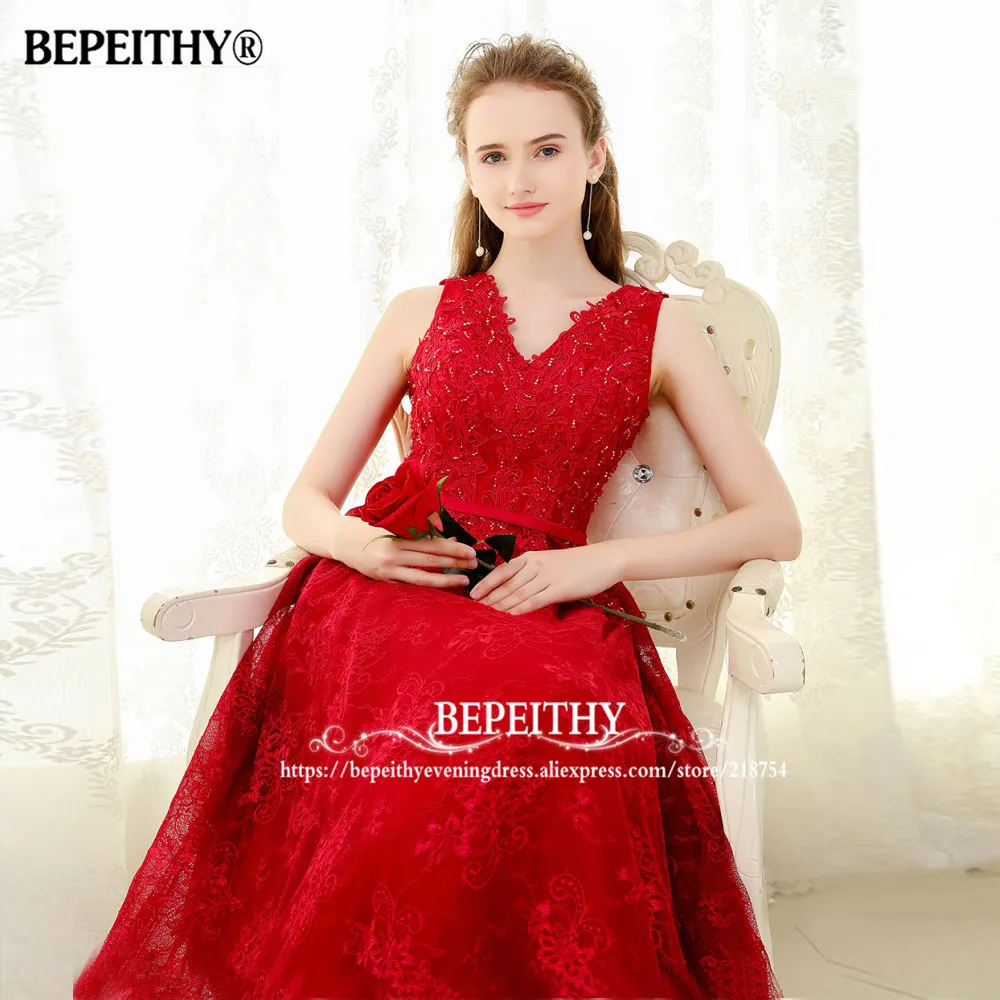 BEPEITHY Robe De Soiree кружевное длинное вечернее платье с поясом 2020 полная длина дешевые