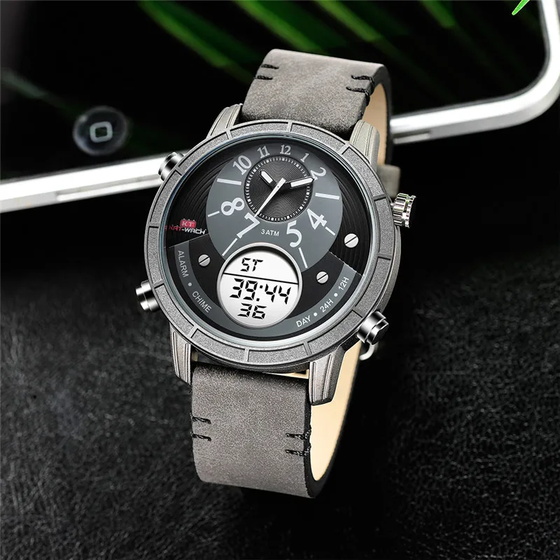 Часы наручные мужские с ЖК-дисплеем модные спортивные аналоговые цифровые