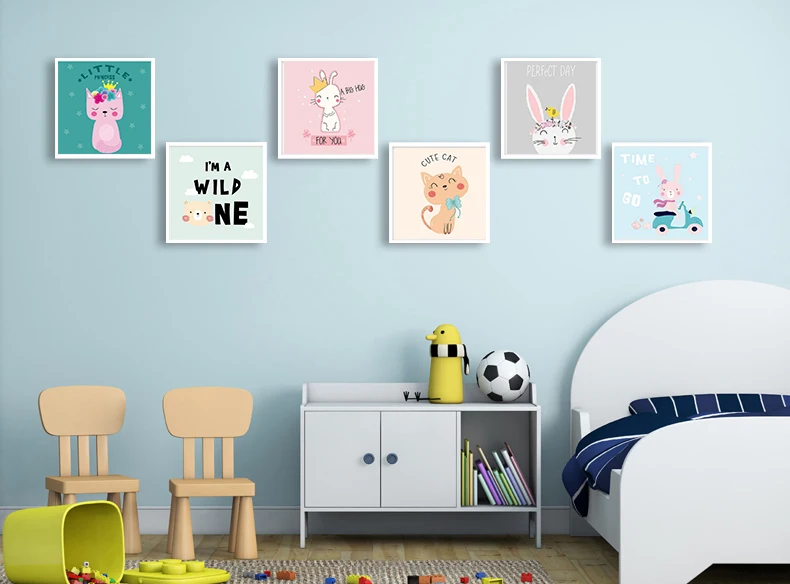 

Kawaii Cat Rabbit Animal Print Modern Nordic Cartoon Nursery Wall Art Picture Kids Baby Room Decor Canvas Painting No Frame