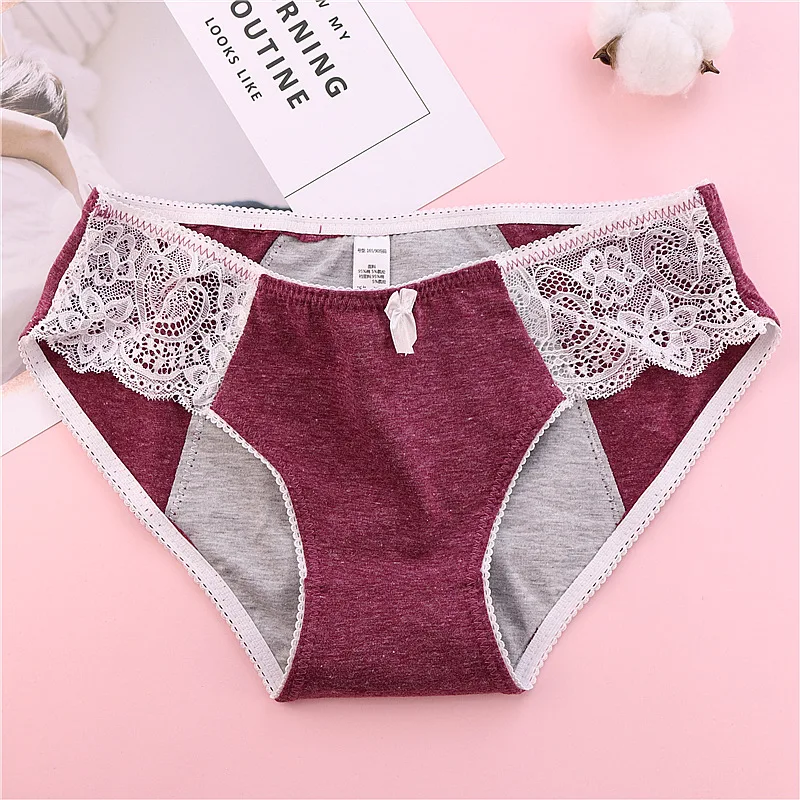 Wine Red TWTZQ, для менструального периода, хлопковое нижнее белье, женские трусики, сексуальные кружевные трусы, для девушек, удлиненное, физиологическое, герметичное белье - Цвет: Wine Red