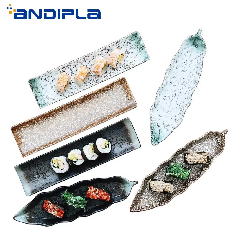 Винтажная керамическая тарелка для суши в японском стиле прямоугольное блюдо