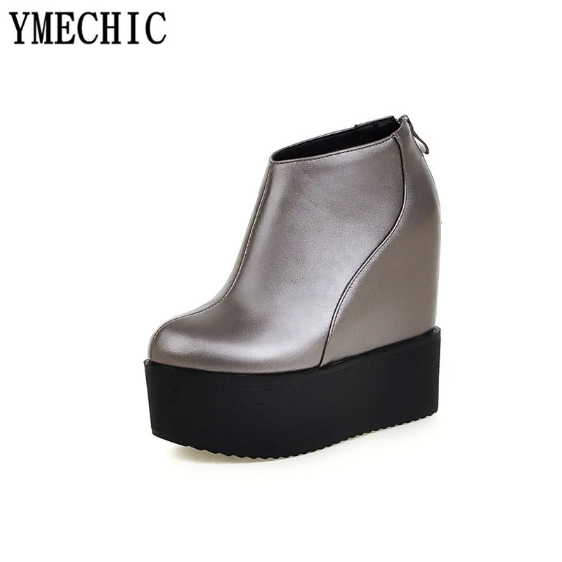 YMECHIC/Коллекция года; сезон осень-зима; ботильоны; Цвет серебристый, черный; обувь на платформе в готическом стиле; женская обувь на толстой резиновой подошве в стиле панк; короткие ботинки на платформе в стиле рок