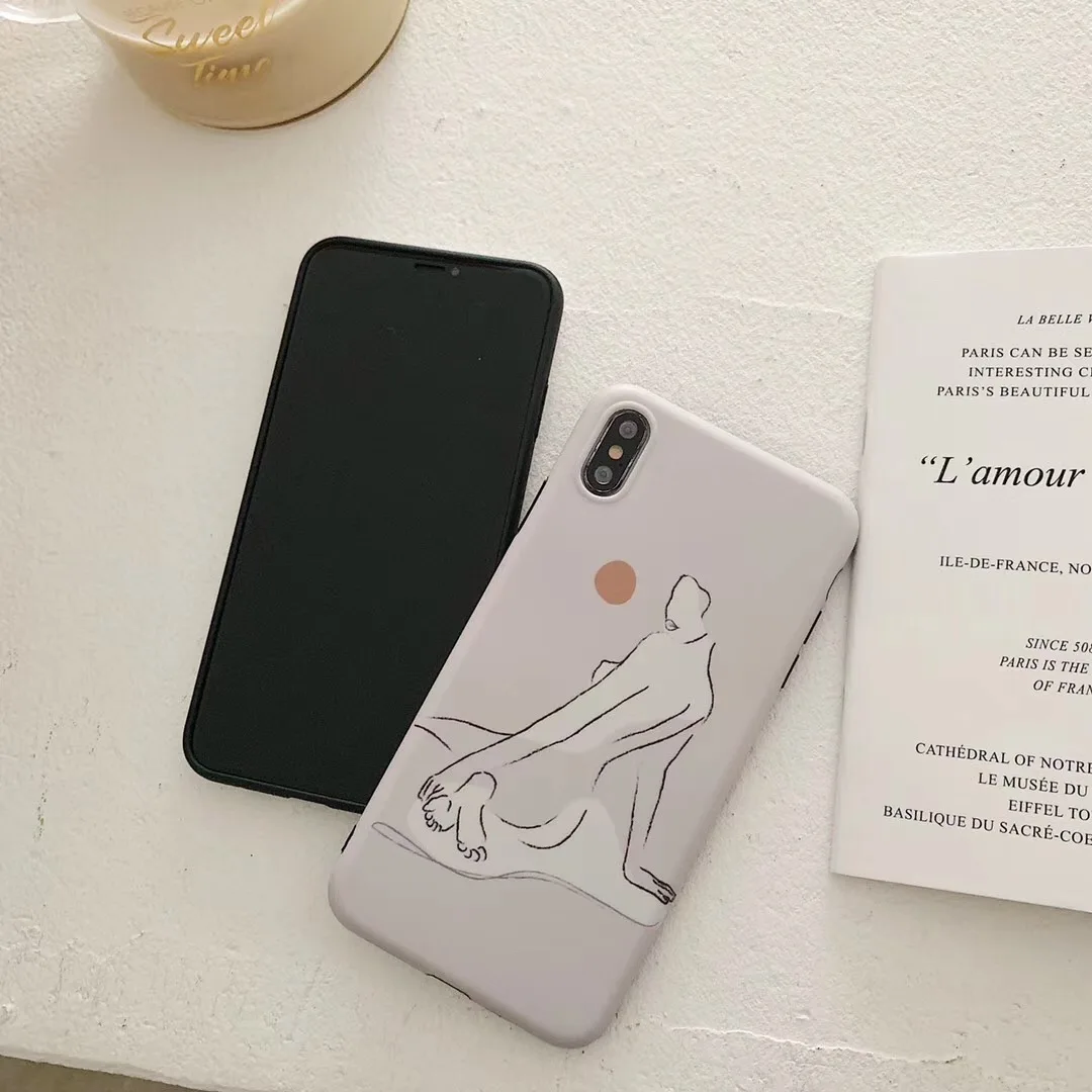 INS simple red sun line art girl design phone case For iphone Xs MAX XR X 6 6s 7 8 plus fashion vintage silicone back cover Capa |