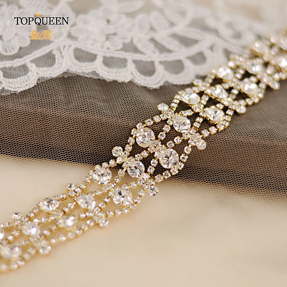 TOPQUEEN S414 Свадебные ремни золотого, серебряного цвета свадьбное платье со стразами пояс ручной работы с поясом, пояс украшен пришивными крупными стразами формальная Свадебная лента поясом