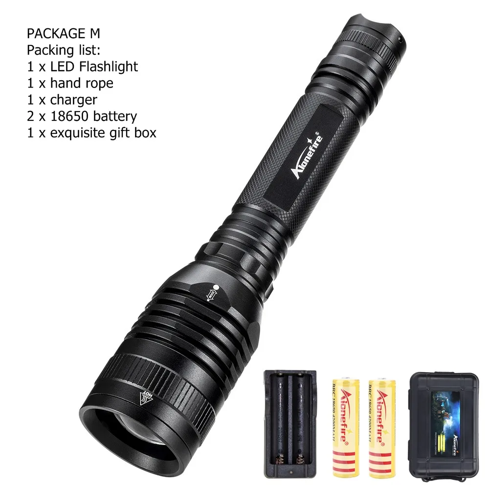 PACKAGE M Мощный светодиодный фонарь AloneFire H009 XHP50, тактический фонарь с зумом, водонепроницаемый фонарь с зумом, лампа для кемпинга - Испускаемый цвет: PACKAGE M