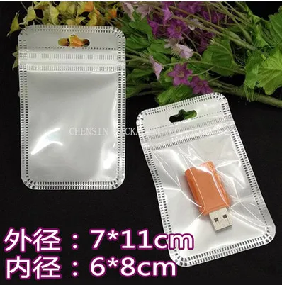 

Retail 7*11cm 250Pcs/Lot White / Clear Self Seal Zipper Plastic Packing Bags With Hang Hole 2.75"x4.33" Zip Lock Packing Bags