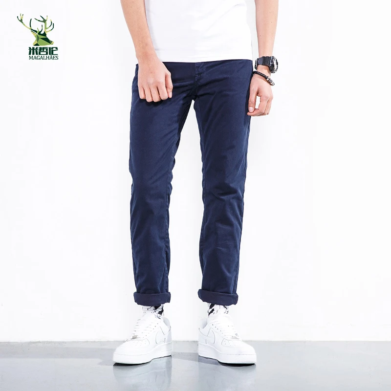 2018 новый модный бренд Для мужчин брюки тонкий сплошной Цвет эластичность