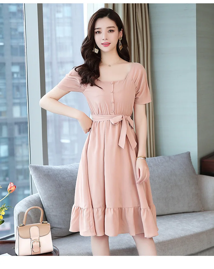 Корейское пляжное платье миди в стиле бохо, летнее винтажное шифоновое платье размера плюс, элегантный женский сарафан с коротким рукавом, облегающее платье