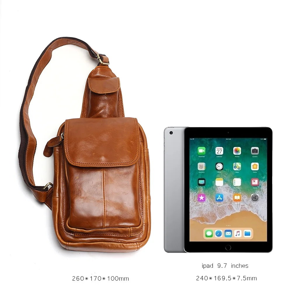 Men's Fashion Chest Bags Retro 100% Genuine Leather Travel Bag Shoulder Messenger Harness Pocket images - 6