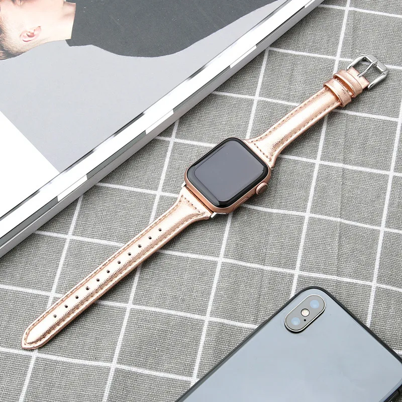 Ремешок кожаный для Apple Watch Bnad браслет часов Series 4 3 2 1 38 мм 42 40 44 цвета розового