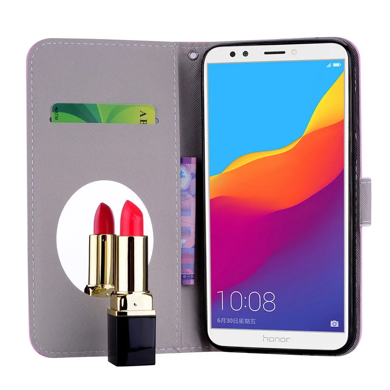 Phone Case For Huawei Y5 Y6 Y7 Prime 2018 Wallet Unicorn PU Leather Flip Cover Mirror Girl Coque Fundas | Мобильные телефоны и