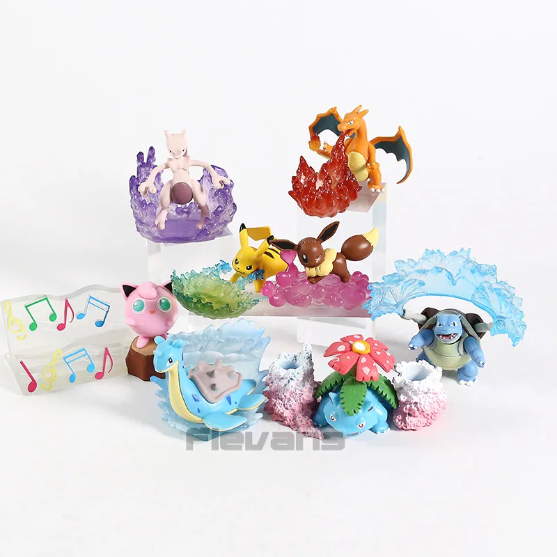 B no box Anime XY Eevee Charizard Venusaur Blastoise Mewtwo Jigglypuff Lapras Mini PVC Figures Collctible Toys 8pcs/set - Цвет: B no box