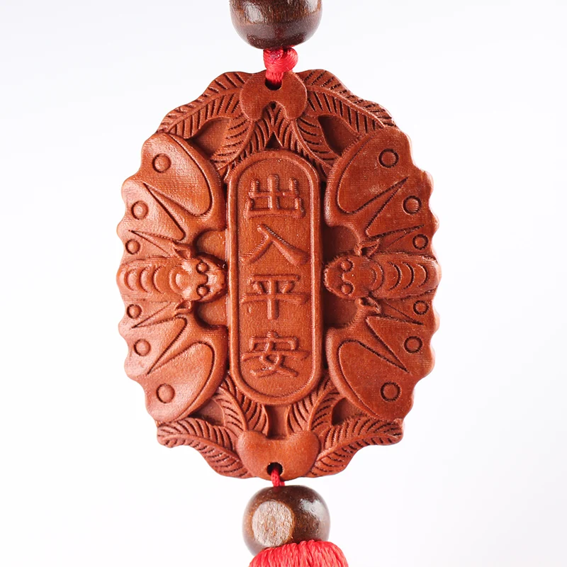 Traditional Handmade Wood Carved Had Peace All Year Round Symbol Key Ring Good Luck Pendant Keychain Car Interior Accessories | Автомобили