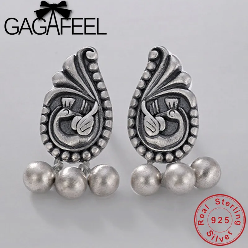 GAGAFEEL, чистое серебро, 925 пробы, павлин, узор, серьги для женщин, женские, опт, Ретро стиль, свадебные украшения