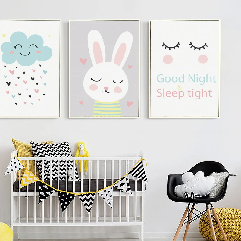 Милый Goodnight мультфильм Луна Звезда кролик холст живопись плакаты и принты