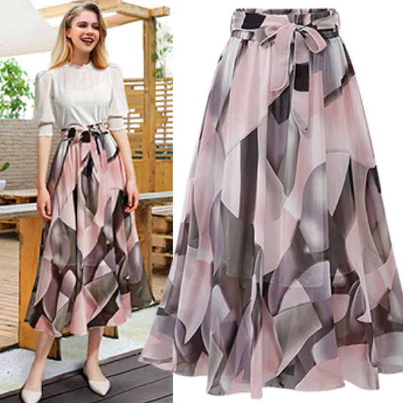 Женская шифоновая плиссированная юбка Boho летняя с высокой талией и цветочным