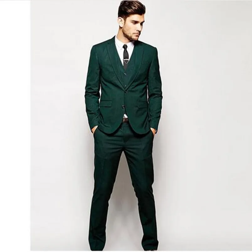 

New Fashion Mens Suits Custom Made Green Men Wedding Suit Slim Fit Groommen Wedding Suits Formal Tuxedos (jacket+pant+vest)