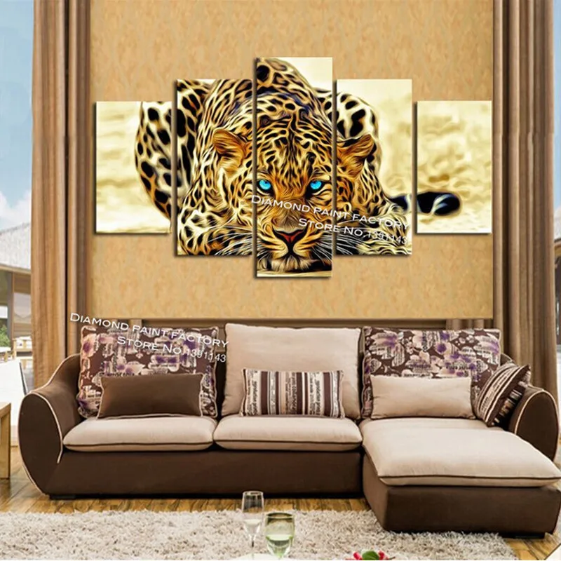 

2016 Multi-pictures home decoration diy diamond embroidery painting leopard 5pcs/set 100% resin square drill full kits picture