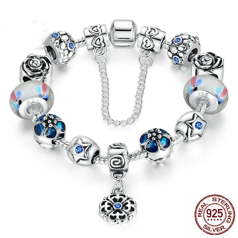 S925 Silver Diy exquisite glass beads women's bracelet snake bone chain and snowflake accessories | Украшения и аксессуары