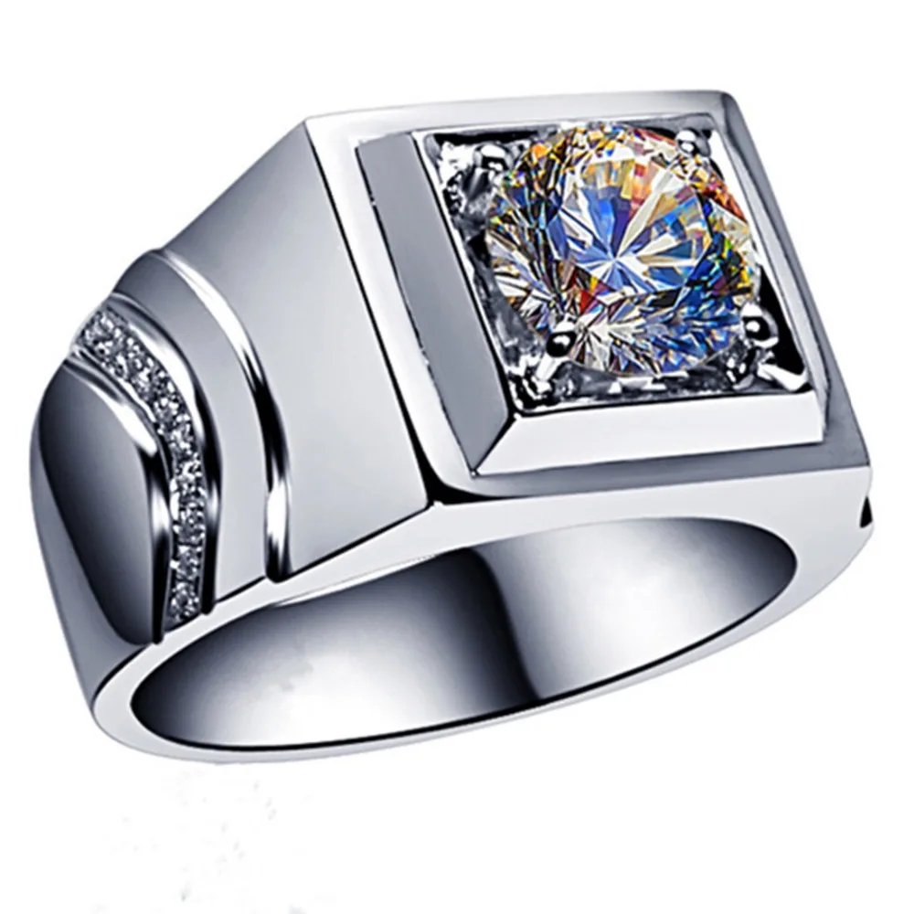 Чистое 18K Белое Золото мужское Ювелирное кольцо 2CT Сертифицированный муассант с