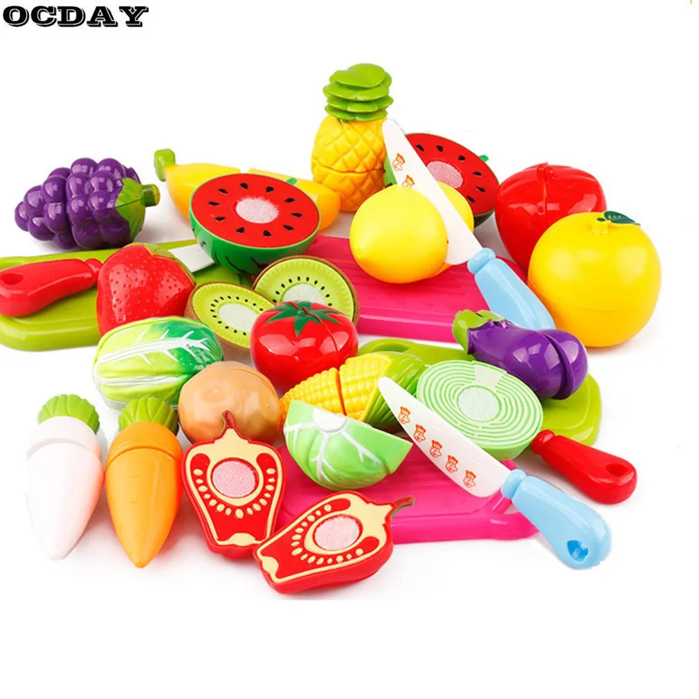 Горячее предложение! Распродажа! 29 шт./компл. Детские Кухня игрушки фруктов, овощей, очистки кожуры, Еда играть раннего развития и обучающие игрушки для детей ролевые игры
