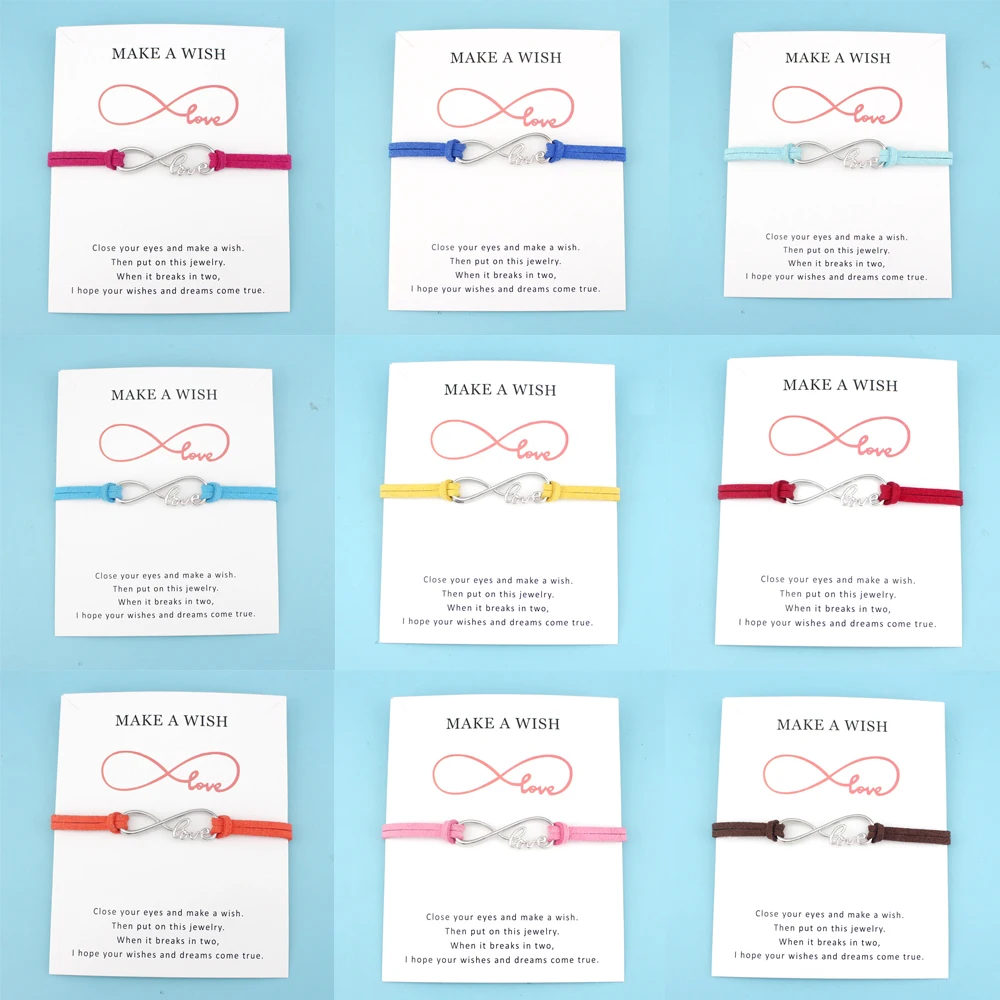 Infinity Love Antique Silver Charm Card Bracelets Red Black Pink Royal Blue Suede Women Men Boy Girl Unisex Jewelry Gift | Украшения и