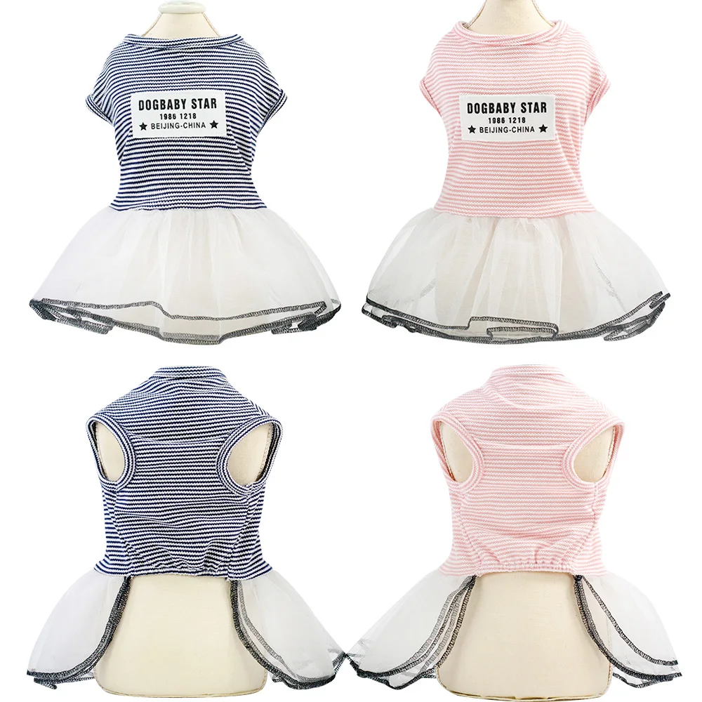 Полосатые платья для собак одежда маленьких летнее кружевное платье щенков и