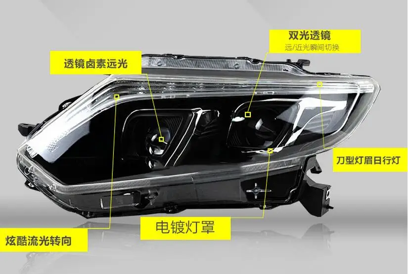 2pcs car Head light For X-Trail Rogue Headlights~/~2016year rogue headlight x trail xtrail DRL HI LO HID xenon