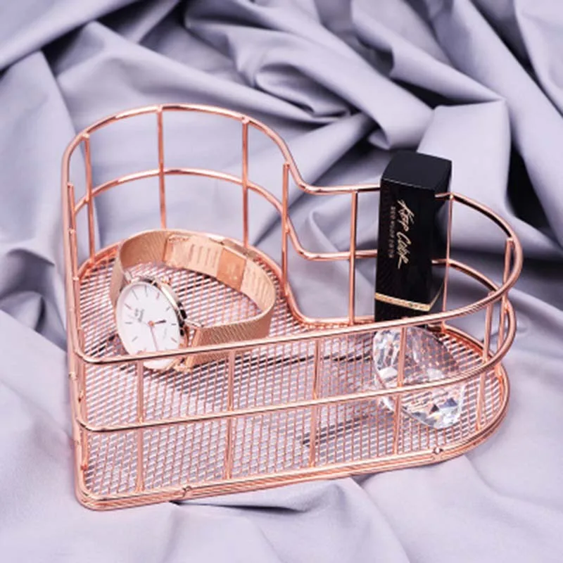Nordic Iron Desktop Makeup storage basket Organizer Metal Mesh Heart Shaped Cosmetic Jewelry sundries Storage Basket box 1piece | Дом и сад