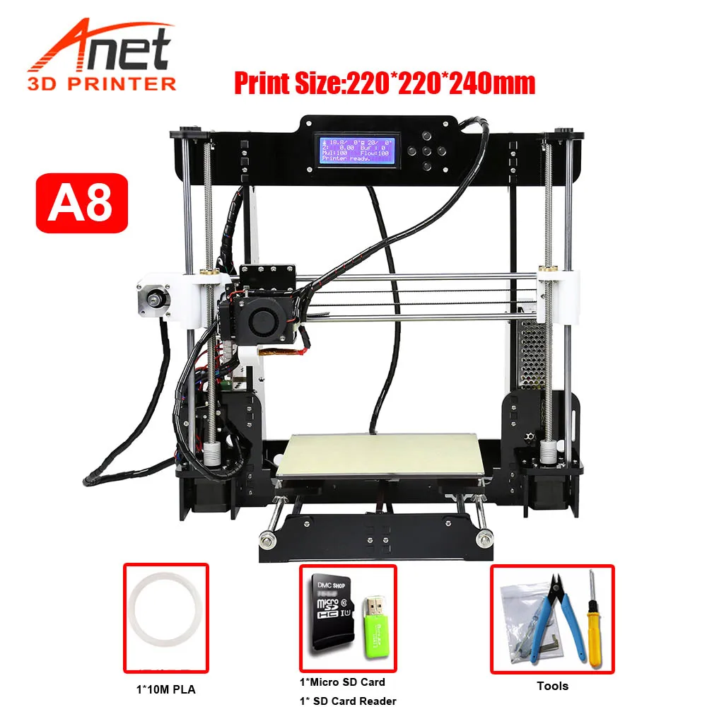 A8 3D Printer С фабрики Anet A8 3d принтер размер печати 220*220*240 мм офлайн печать DIY Kit Cura программное обеспечение TF карта/USB/онлайн разъемы - Цвет: A8 3D Printer