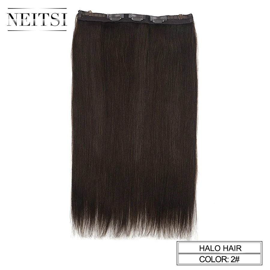 Прямые волосы Neitsi Halo, 20 дюймов, 100 г, Remy, двойные волосы, невидимая проволока, человеческие волосы для наращивания на заколках - Цвет: #2