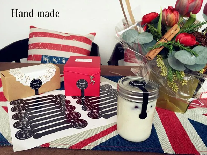 200 шт./лот "Hand made" Черная самоклеящаяся наклейка s, длинная этикетка, сделай сам, ручная работа, подарок/бумажная наклейка для торта
