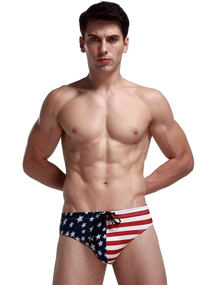 American Flag Swimwear Mens Stars Low Rise Swim Briefs Trunks USA Flag Underwear Sexy Beach Bikini Swimsuit Swimming Surf Shorts