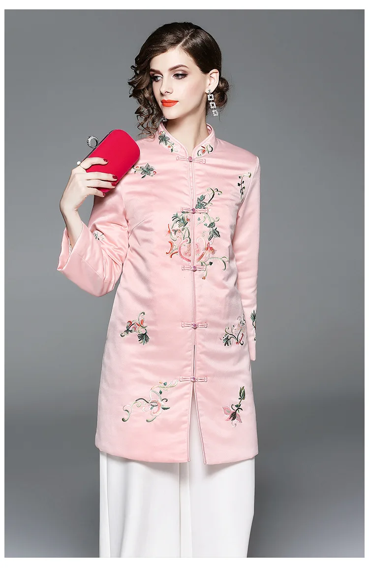 

Куртка женская с хлопковой подкладкой, с цветочной вышивкой и воротником-стойкой