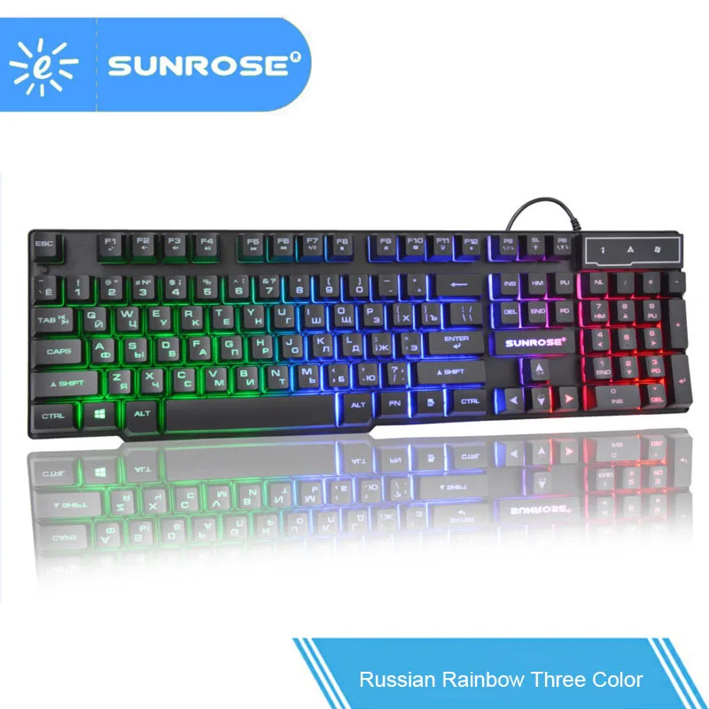 SunRose Компьютерные USB Проводная игровая клавиатура 104 клавиш 3 Цвет на русском и
