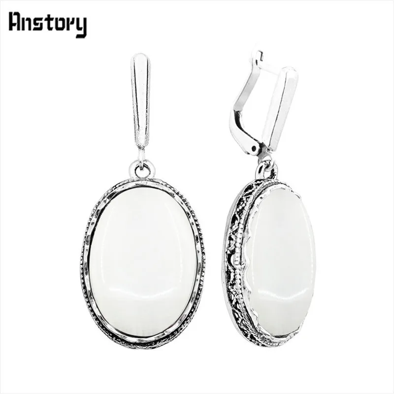 Big White Pendant Большой овальный опал Серьги для Для женщин Античная Посеребренная полые цветок подвеска Модные украшения свадебные подарок - Окраска металла: Big White Pendant