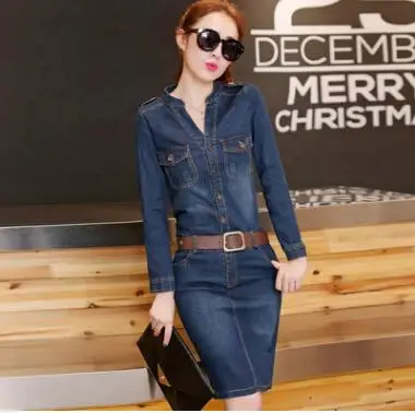 Джинсовое платье с длинным рукавом винтажное в ковбойском стиле | Женская одежда