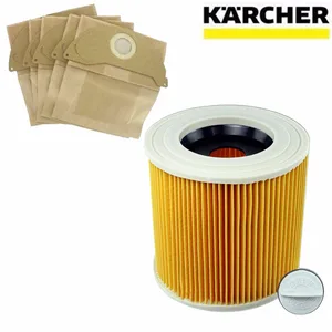 1 шт. фильтры Hepa + 5 шт. бумажных пакетов для пылесосов Karcher, запчасти, картридж HEPA, фильтр A2204 VC6100 A2004 WD3.200 VC6200