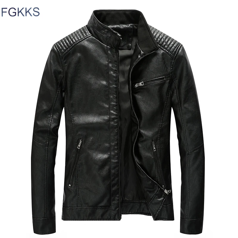 Мужская кожаная куртка FGKKS из искусственной кожи с воротником стойкой на осень и