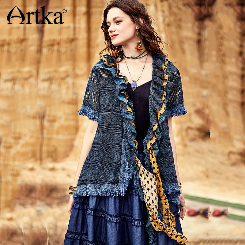 ARTKA 2018 Осенняя Новая женская винтажная куртка шорты контрастных цветов рукав