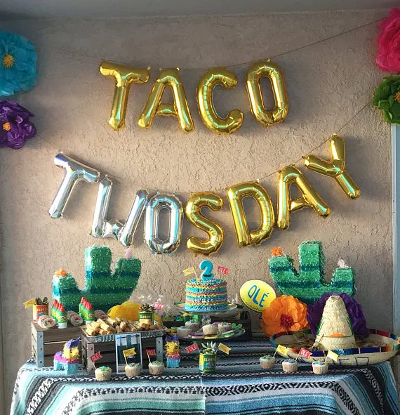 Золотые или серебряные гелиевые фольгированные шары TACO TWOsday с надписью на день