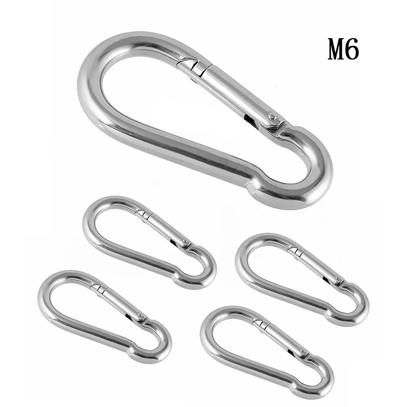 

5pcs M4 M5 M6 Spring Snap Quick Link Lock Ring Carabiner Stainless Steel Multifunction Backpack Key Ring Chains Ropes Clips