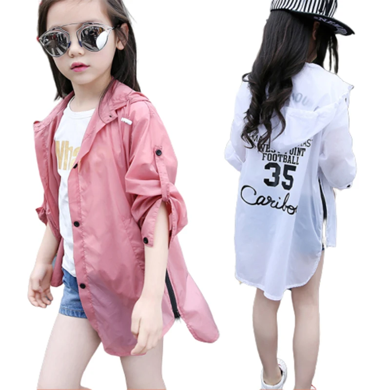 

Teenager Girls Jackets Outerwear Coats New Summer Children's Clothing Hooded Sun-protective Clothing Girl Rotator Cuff Clothes