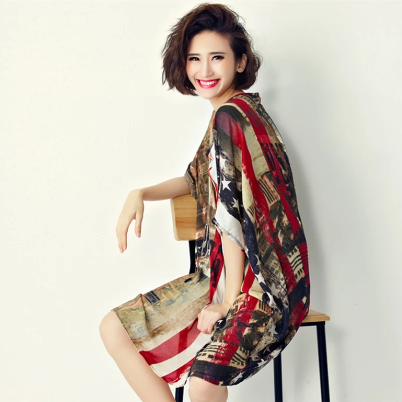 Свободное женское платье размера плюс с принтом шифоновое платье-парео Пляжное