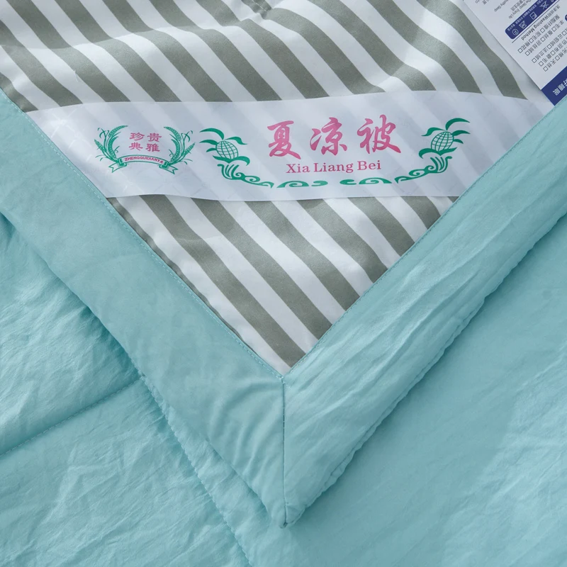 &iexcl;S&uacute;per c&oacute;modo! Edred&oacute;n fino y fresco de algod&oacute;n para el hogar, ropa de cama con rayas verdes de calidad, aire acondicionado de verano, Duvets49-5
