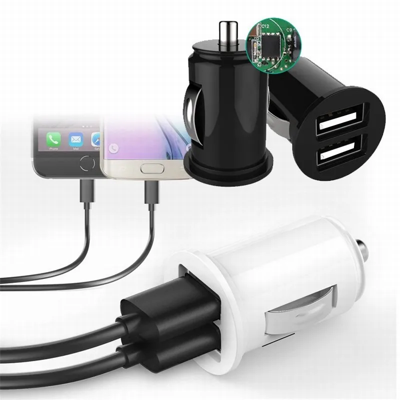 Универсальное автомобильное зарядное устройство с двумя USB портами для iPhone 7 6 Huawei